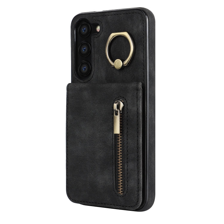 For Samsung Galaxy S23+ 5G Retro Ring and Zipper RFID Card Slot Phone Case