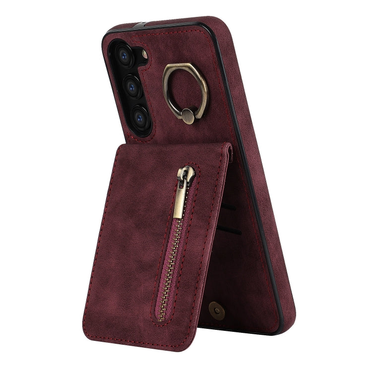 For Samsung Galaxy S23+ 5G Retro Ring and Zipper RFID Card Slot Phone Case