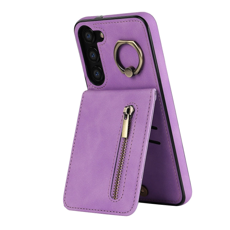 For Samsung Galaxy S23+ 5G Retro Ring and Zipper RFID Card Slot Phone Case