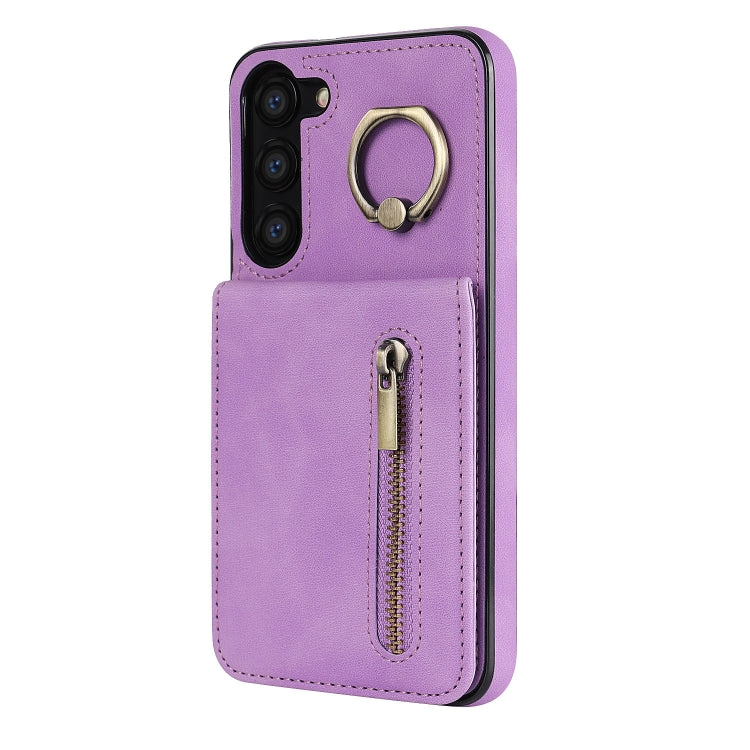 For Samsung Galaxy S23+ 5G Retro Ring and Zipper RFID Card Slot Phone Case