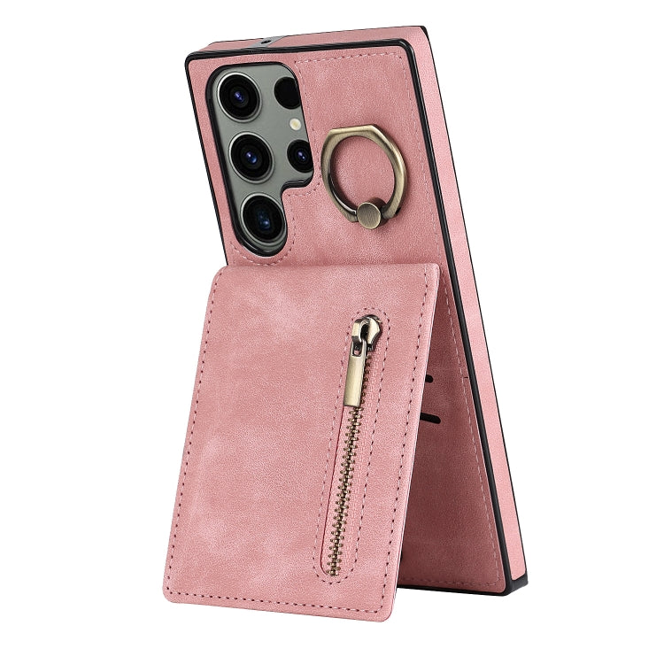 For Samsung Galaxy S23 Ultra 5G Retro Ring and Zipper RFID Card Slot Phone Case