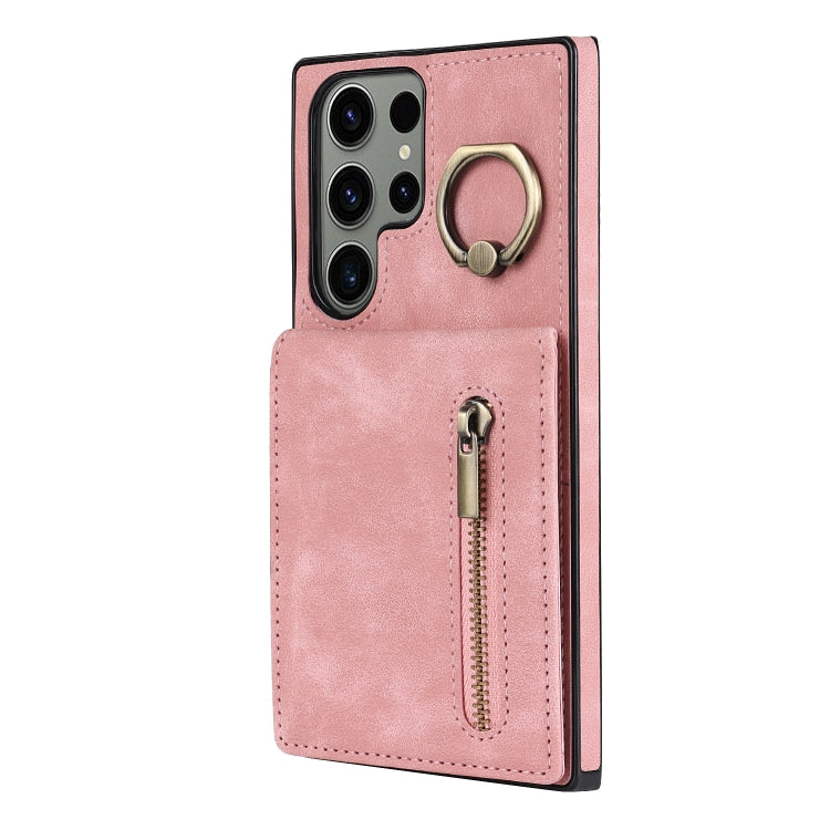 For Samsung Galaxy S23 Ultra 5G Retro Ring and Zipper RFID Card Slot Phone Case