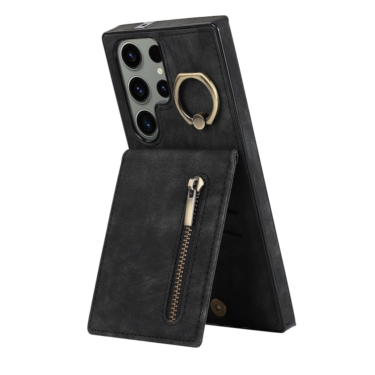 For Samsung Galaxy S23 Ultra 5G Retro Ring and Zipper RFID Card Slot Phone Case