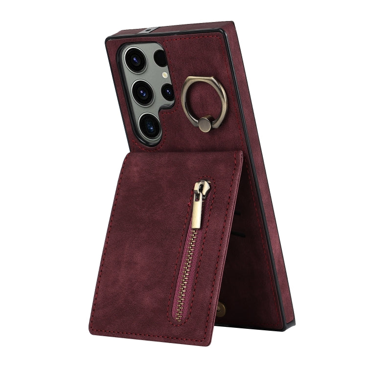 For Samsung Galaxy S23 Ultra 5G Retro Ring and Zipper RFID Card Slot Phone Case