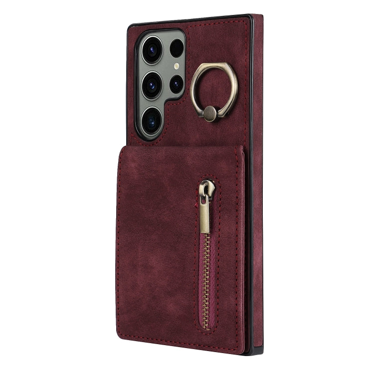 For Samsung Galaxy S23 Ultra 5G Retro Ring and Zipper RFID Card Slot Phone Case