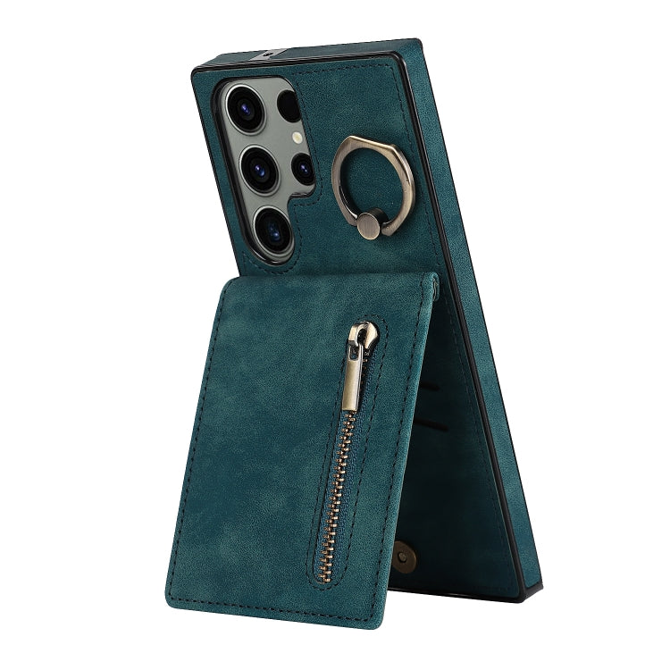 For Samsung Galaxy S23 Ultra 5G Retro Ring and Zipper RFID Card Slot Phone Case