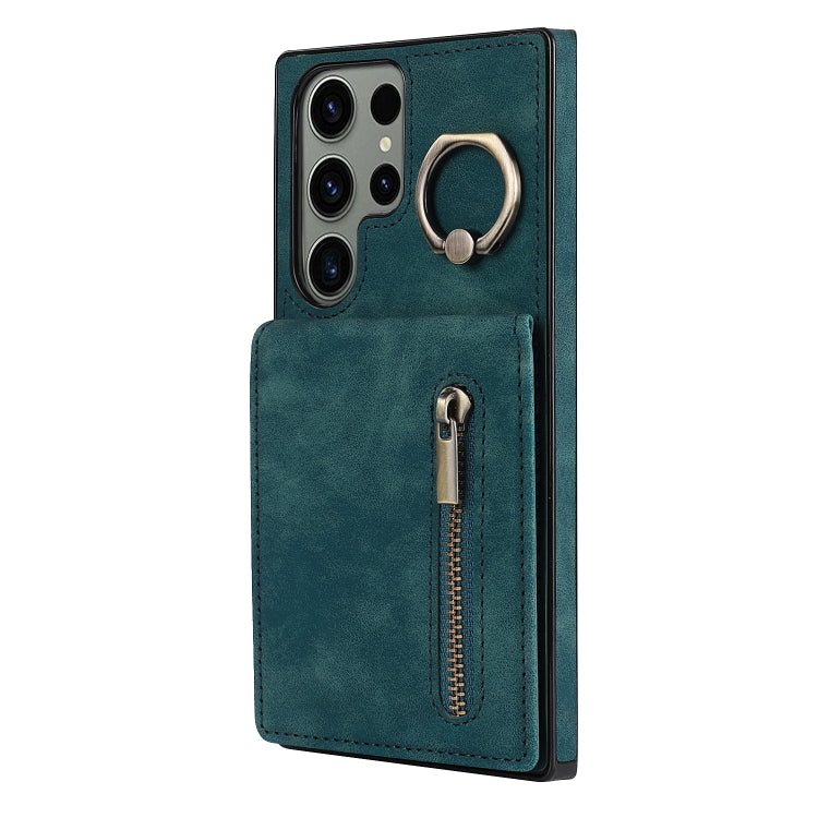 For Samsung Galaxy S23 Ultra 5G Retro Ring and Zipper RFID Card Slot Phone Case