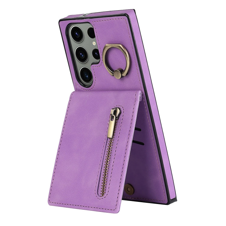 For Samsung Galaxy S23 Ultra 5G Retro Ring and Zipper RFID Card Slot Phone Case
