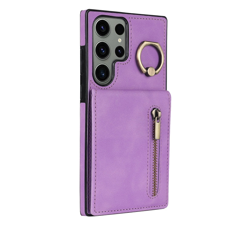 For Samsung Galaxy S23 Ultra 5G Retro Ring and Zipper RFID Card Slot Phone Case