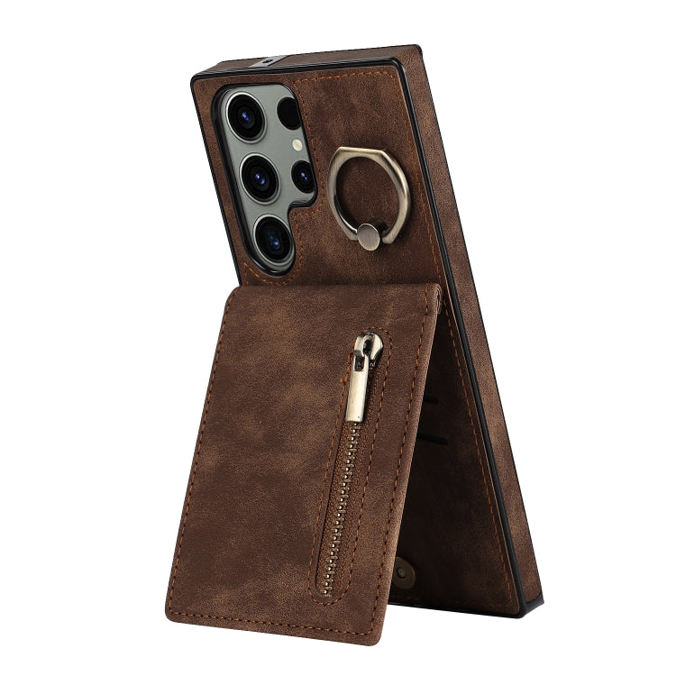 For Samsung Galaxy S23 Ultra 5G Retro Ring and Zipper RFID Card Slot Phone Case