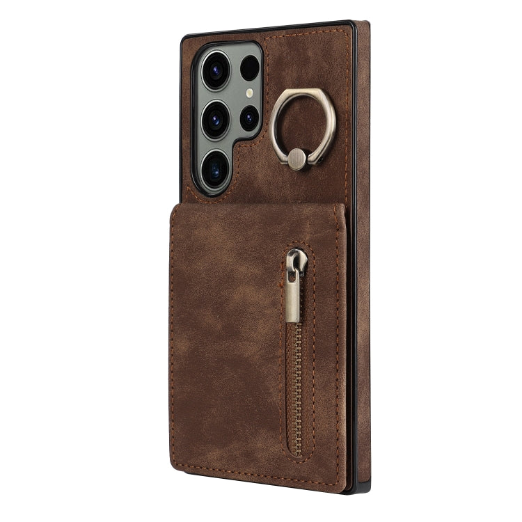 For Samsung Galaxy S23 Ultra 5G Retro Ring and Zipper RFID Card Slot Phone Case