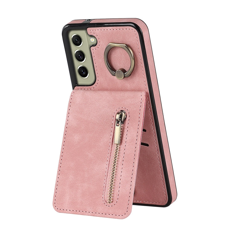 For Samsung Galaxy S22+ 5G Retro Ring and Zipper RFID Card Slot Phone Case