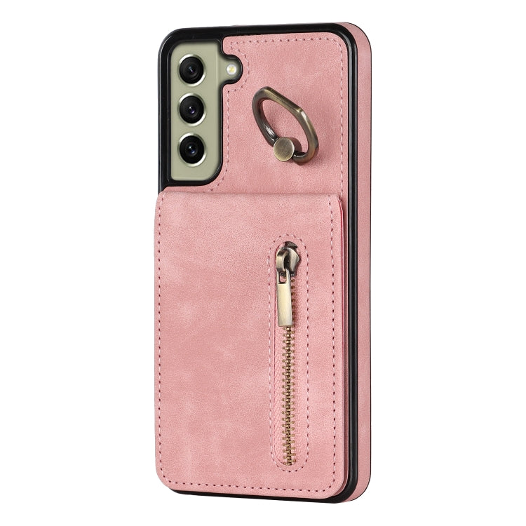 For Samsung Galaxy S22+ 5G Retro Ring and Zipper RFID Card Slot Phone Case