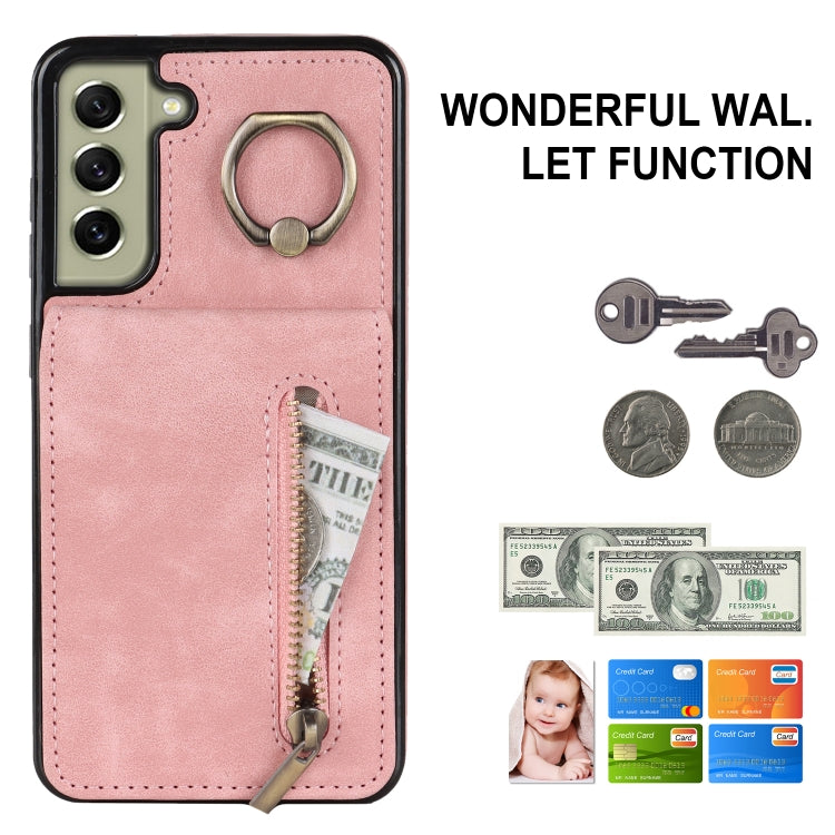 For Samsung Galaxy S22+ 5G Retro Ring and Zipper RFID Card Slot Phone Case