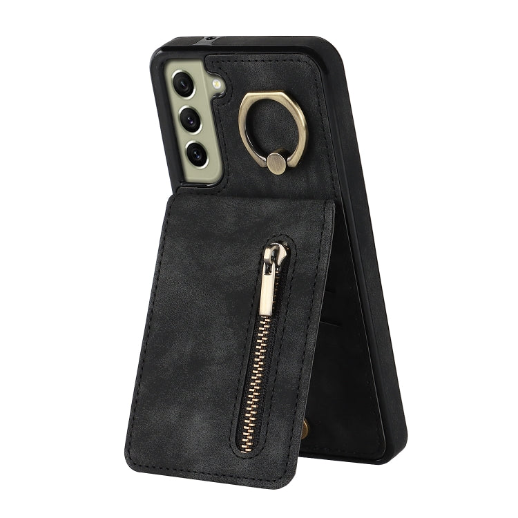 For Samsung Galaxy S22+ 5G Retro Ring and Zipper RFID Card Slot Phone Case