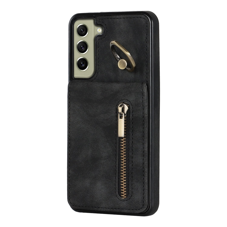 For Samsung Galaxy S22+ 5G Retro Ring and Zipper RFID Card Slot Phone Case