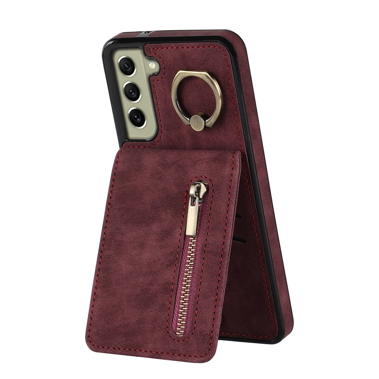 For Samsung Galaxy S22+ 5G Retro Ring and Zipper RFID Card Slot Phone Case