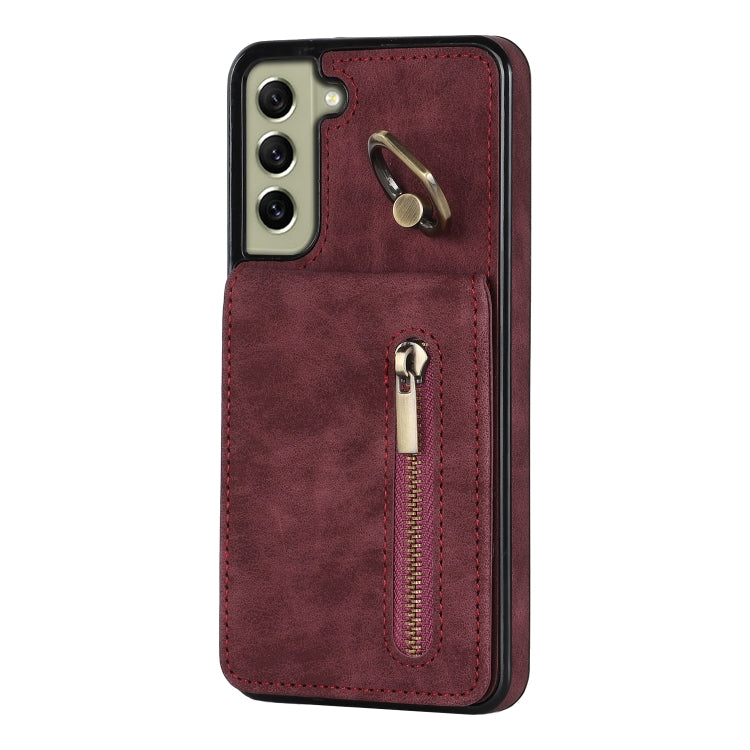 For Samsung Galaxy S22+ 5G Retro Ring and Zipper RFID Card Slot Phone Case