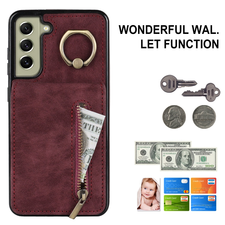 For Samsung Galaxy S22+ 5G Retro Ring and Zipper RFID Card Slot Phone Case