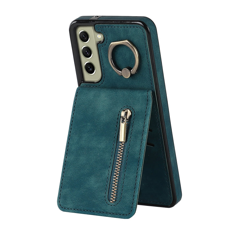 For Samsung Galaxy S22+ 5G Retro Ring and Zipper RFID Card Slot Phone Case