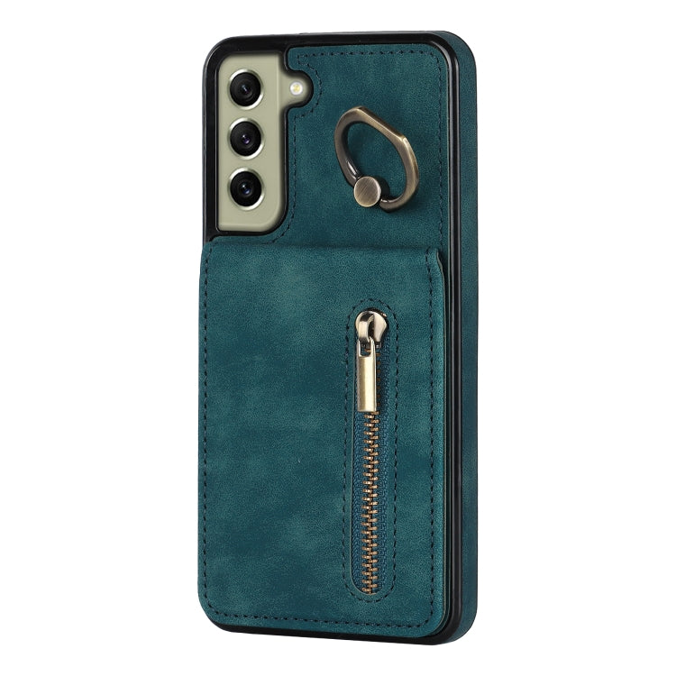 For Samsung Galaxy S22+ 5G Retro Ring and Zipper RFID Card Slot Phone Case