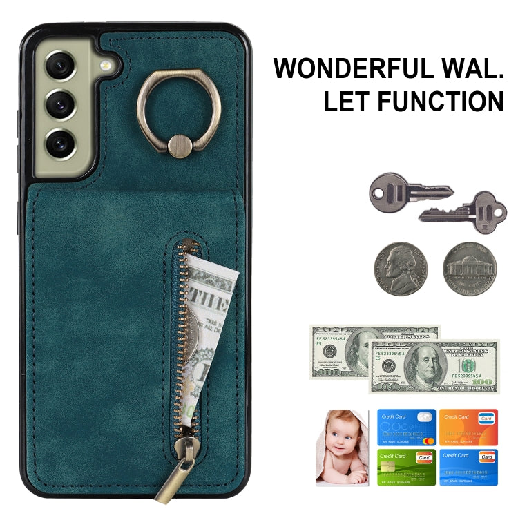 For Samsung Galaxy S22+ 5G Retro Ring and Zipper RFID Card Slot Phone Case