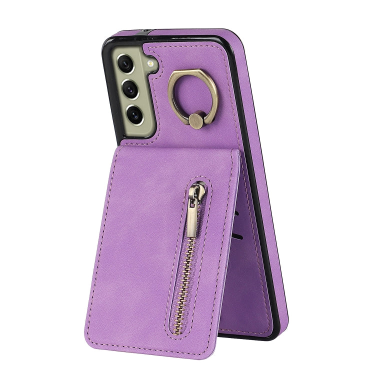 For Samsung Galaxy S22+ 5G Retro Ring and Zipper RFID Card Slot Phone Case