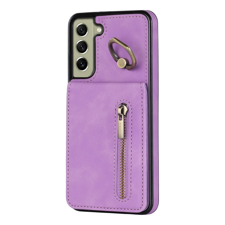 For Samsung Galaxy S22+ 5G Retro Ring and Zipper RFID Card Slot Phone Case