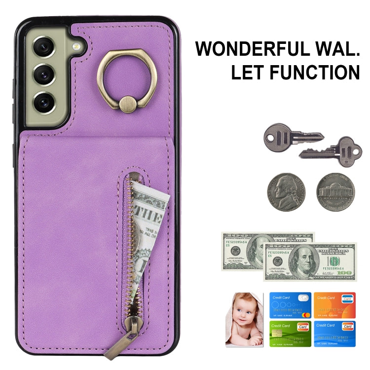 For Samsung Galaxy S22+ 5G Retro Ring and Zipper RFID Card Slot Phone Case