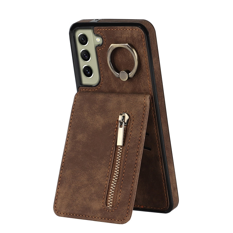 For Samsung Galaxy S22+ 5G Retro Ring and Zipper RFID Card Slot Phone Case
