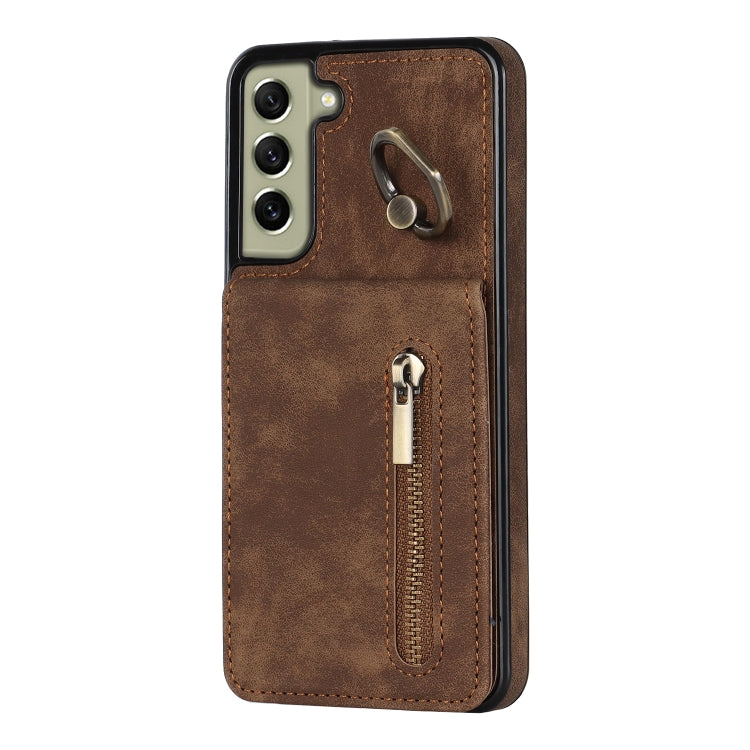 For Samsung Galaxy S22+ 5G Retro Ring and Zipper RFID Card Slot Phone Case
