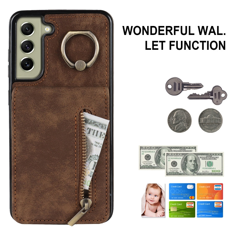 For Samsung Galaxy S22+ 5G Retro Ring and Zipper RFID Card Slot Phone Case