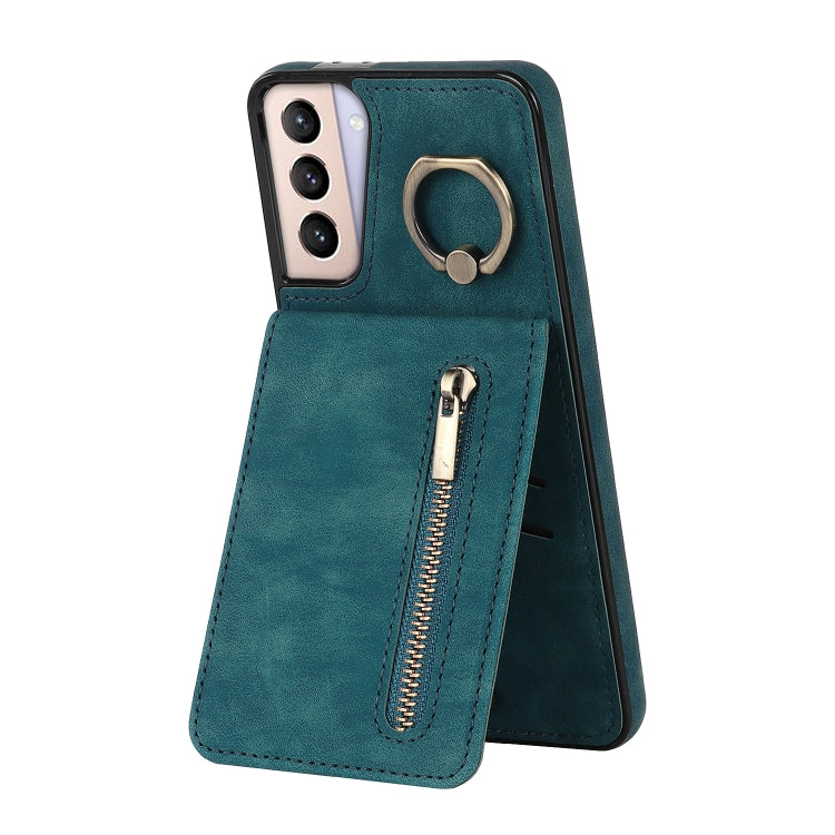 For Samsung Galaxy S21+ 5G Retro Ring and Zipper RFID Card Slot Phone Case