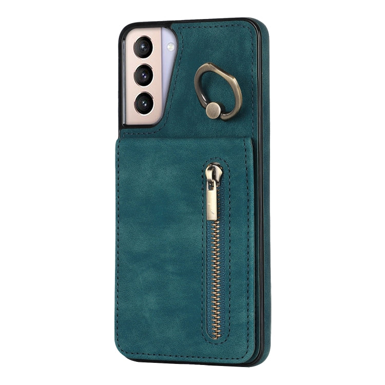 For Samsung Galaxy S21+ 5G Retro Ring and Zipper RFID Card Slot Phone Case
