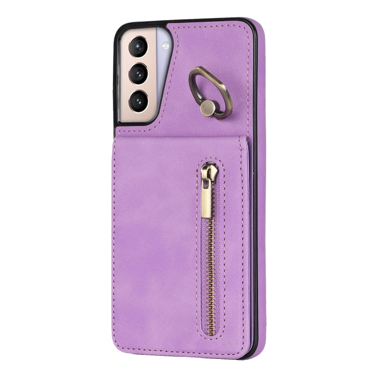 For Samsung Galaxy S21+ 5G Retro Ring and Zipper RFID Card Slot Phone Case