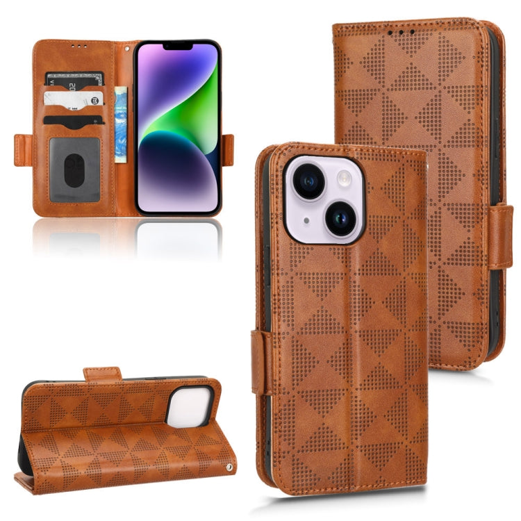 For iPhone 14 Plus Symmetrical Triangle Leather Phone Case