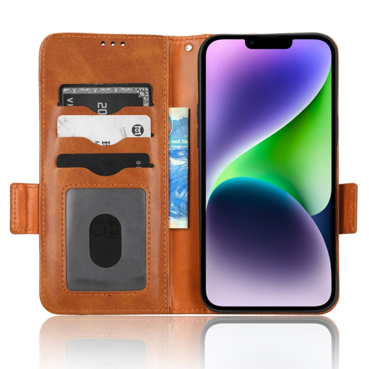 For iPhone 14 Plus Symmetrical Triangle Leather Phone Case