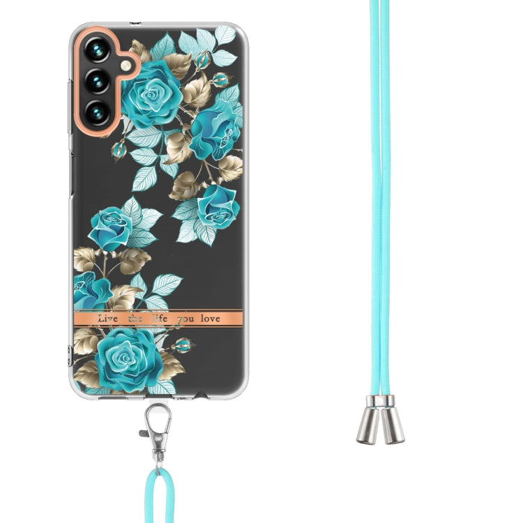 For Samsung Galaxy A34 5G Flowers and Plants Series IMD TPU Phone Case with Lanyard