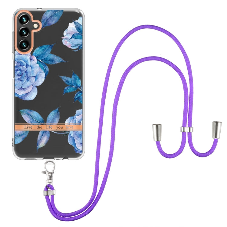 For Samsung Galaxy A34 5G Flowers and Plants Series IMD TPU Phone Case with Lanyard