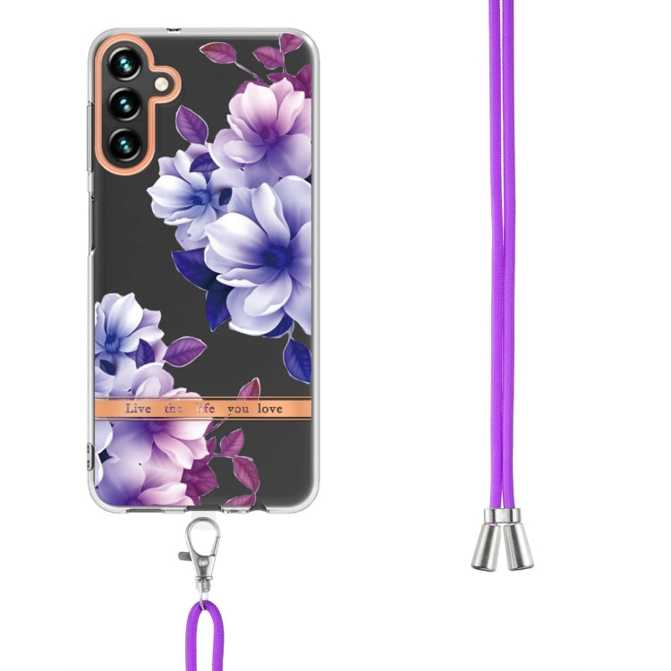 For Samsung Galaxy A34 5G Flowers and Plants Series IMD TPU Phone Case with Lanyard