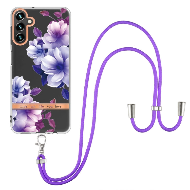 For Samsung Galaxy A54 5G Flowers and Plants Series IMD TPU Phone Case with Lanyard