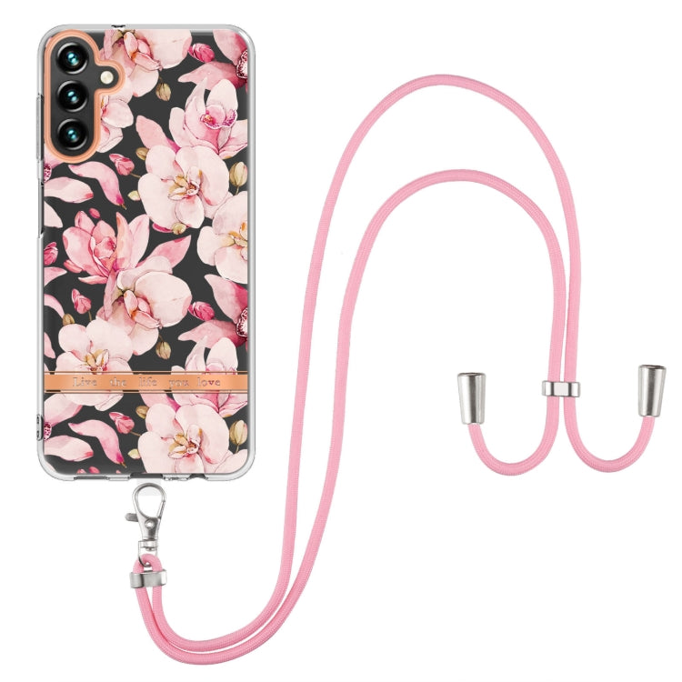 For Samsung Galaxy A54 5G Flowers and Plants Series IMD TPU Phone Case with Lanyard