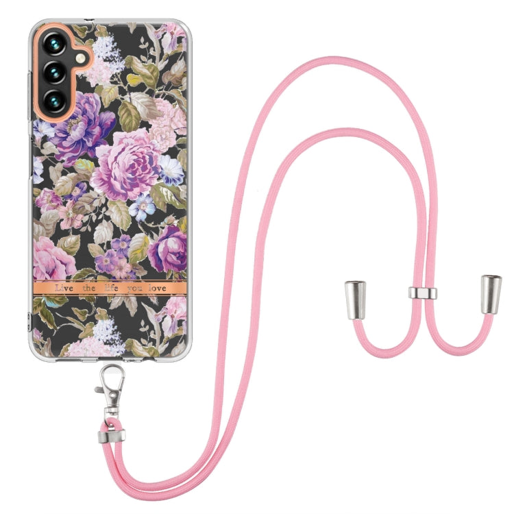 For Samsung Galaxy A54 5G Flowers and Plants Series IMD TPU Phone Case with Lanyard