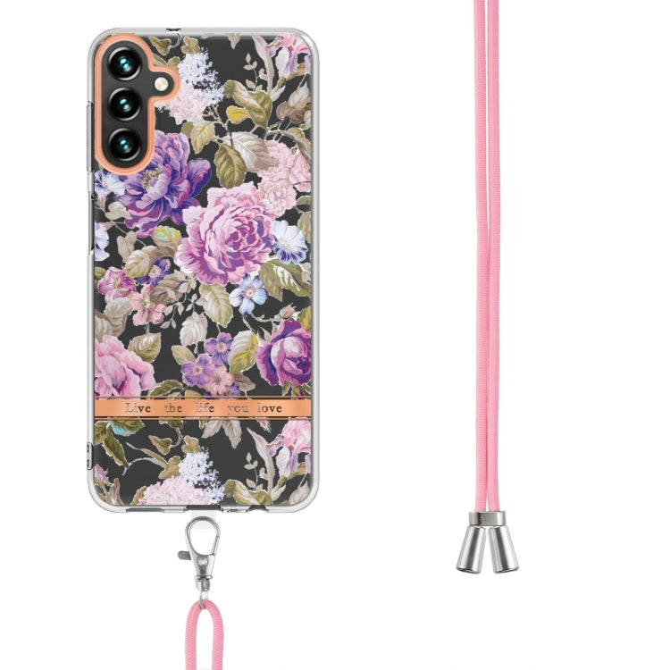 For Samsung Galaxy A54 5G Flowers and Plants Series IMD TPU Phone Case with Lanyard