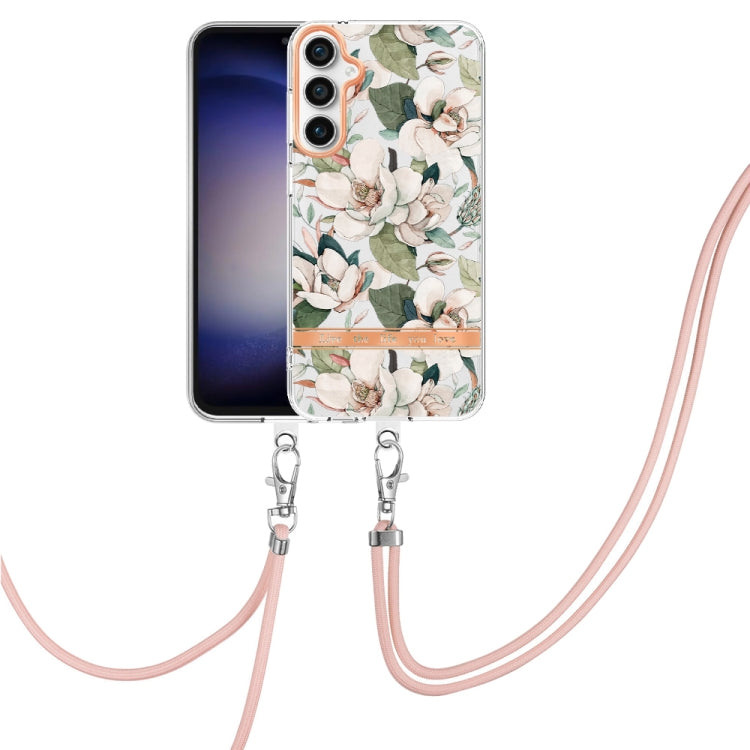 For Samsung Galaxy S23 FE 5G Flowers and Plants Series IMD TPU Phone Case with Lanyard