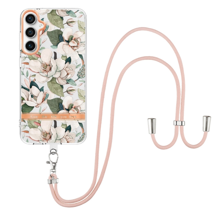 For Samsung Galaxy S23 FE 5G Flowers and Plants Series IMD TPU Phone Case with Lanyard