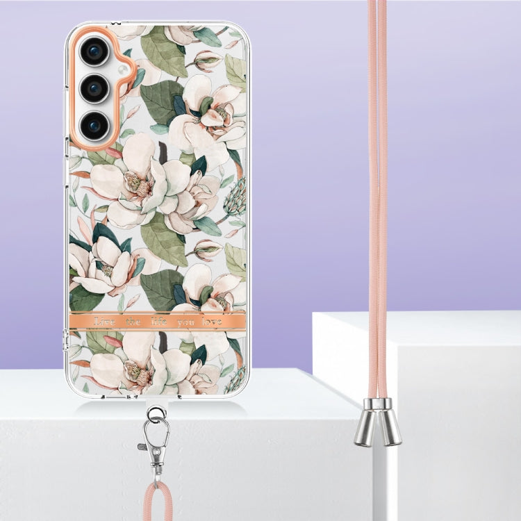 For Samsung Galaxy S23 FE 5G Flowers and Plants Series IMD TPU Phone Case with Lanyard