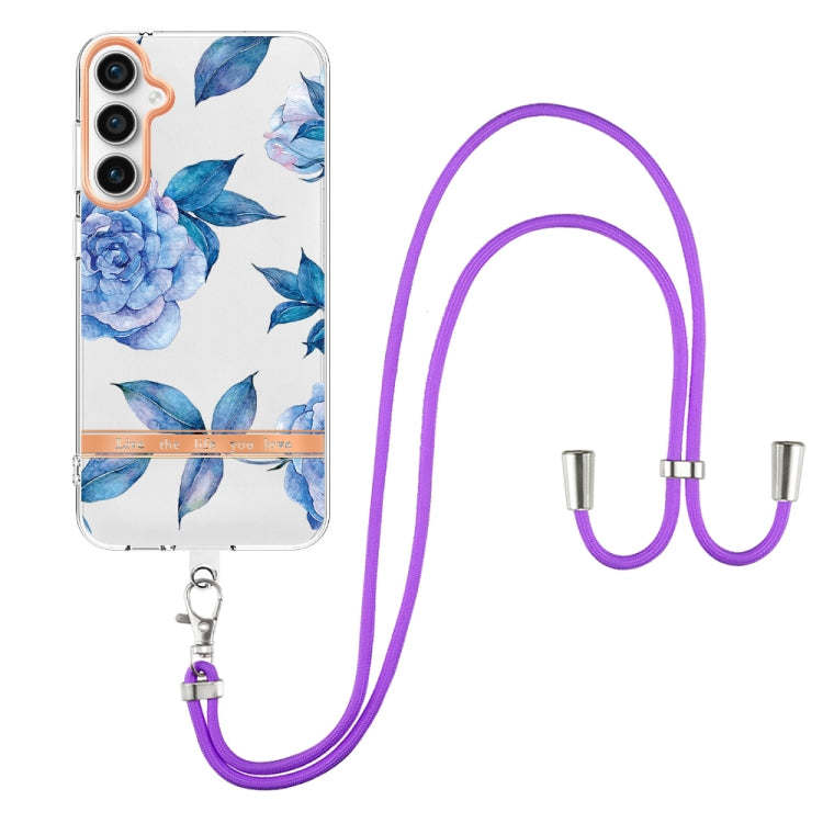 For Samsung Galaxy S23 FE 5G Flowers and Plants Series IMD TPU Phone Case with Lanyard
