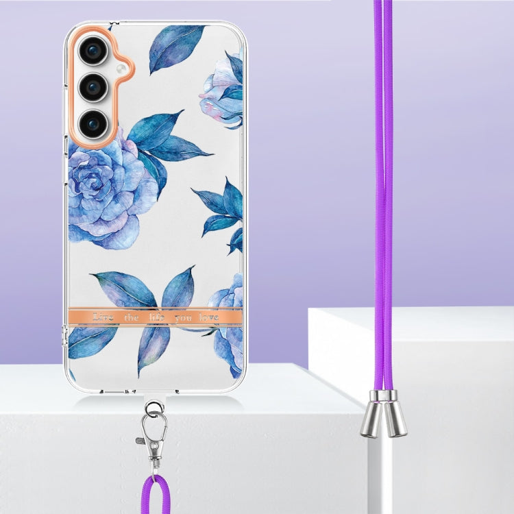 For Samsung Galaxy S23 FE 5G Flowers and Plants Series IMD TPU Phone Case with Lanyard