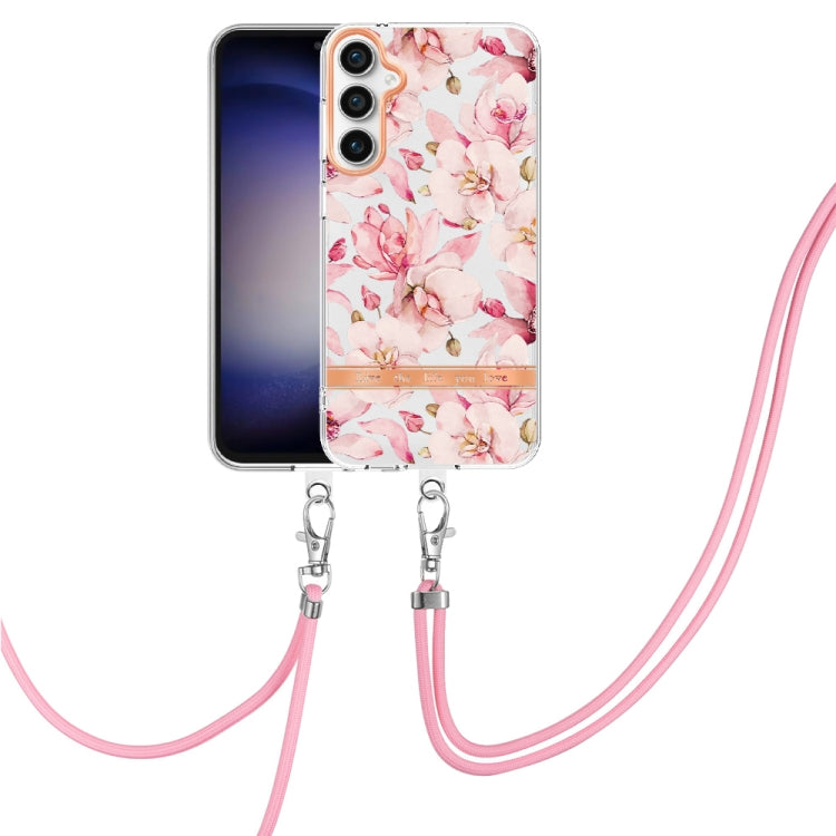 For Samsung Galaxy S23 FE 5G Flowers and Plants Series IMD TPU Phone Case with Lanyard